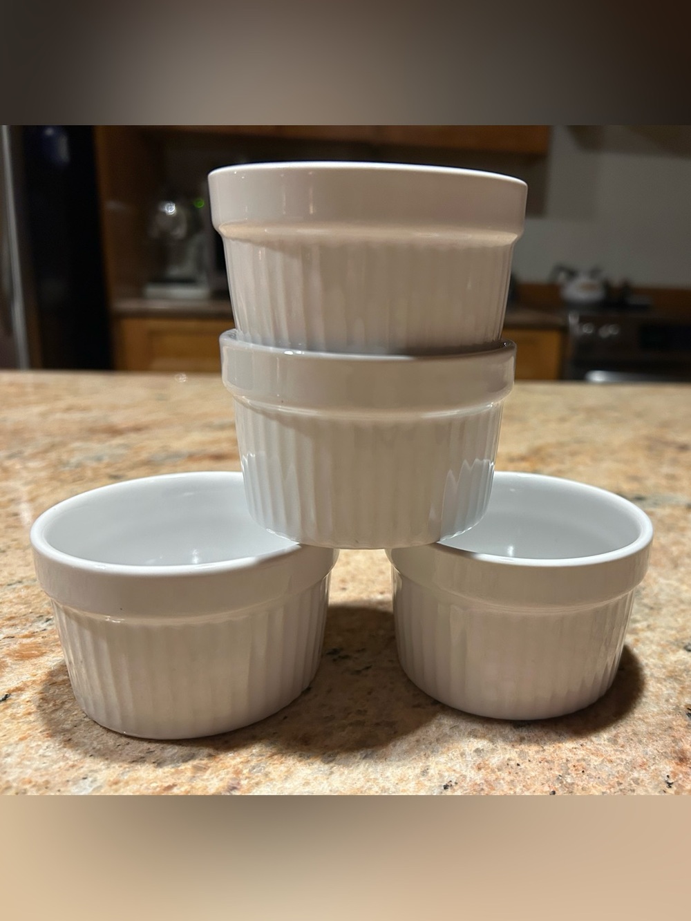 REVOL France #214 Set of 4 Soufflé Rounds 5.75 oz 2” deep White Fluted Porcelain